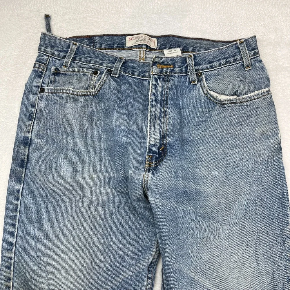 Levi Strauss Signature Jeans Men 35X32 Blue Denim Cotton Pockets Zip Fly - Flaws